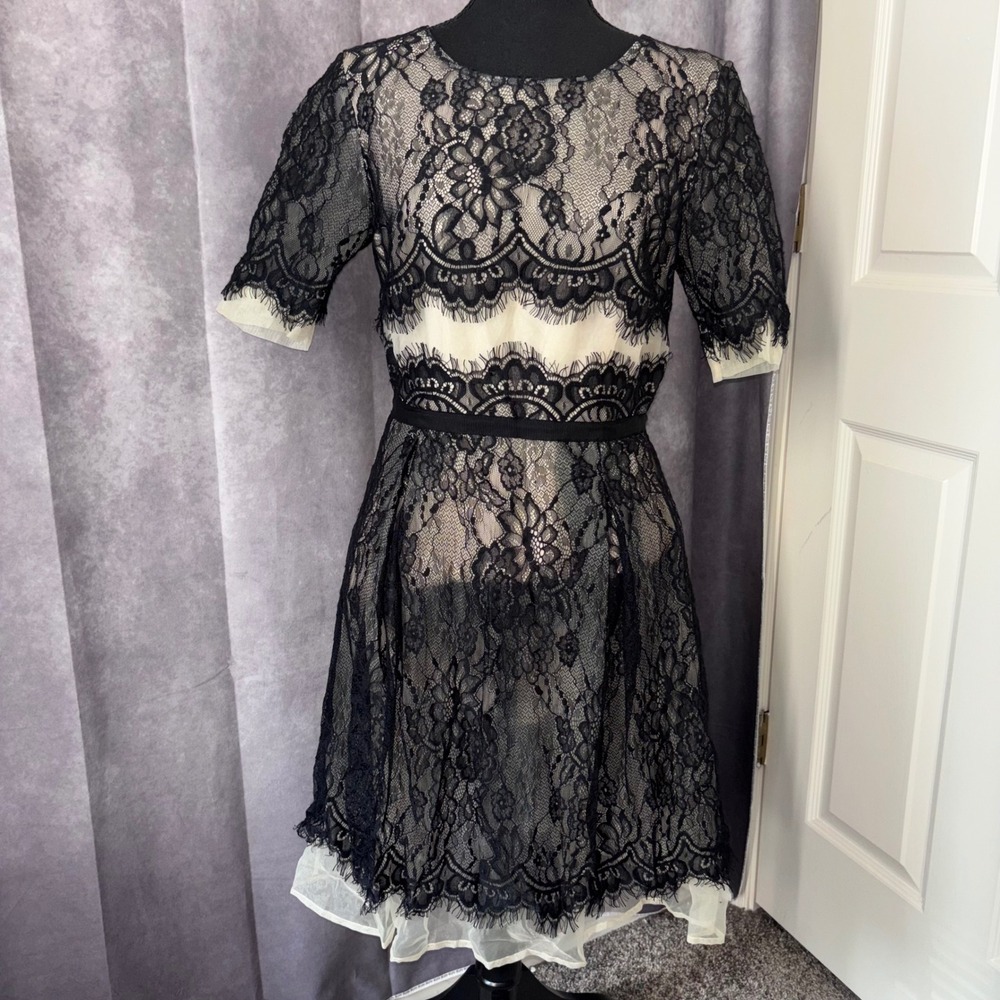 Katherine Kelly Edna Black Lace Nude Lined Goth Whimsigoth Cocktail Dress Size 6